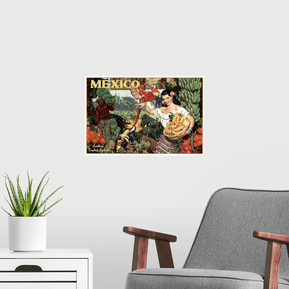 A modern room featuring Mexico - Vintage Travel Advertisement