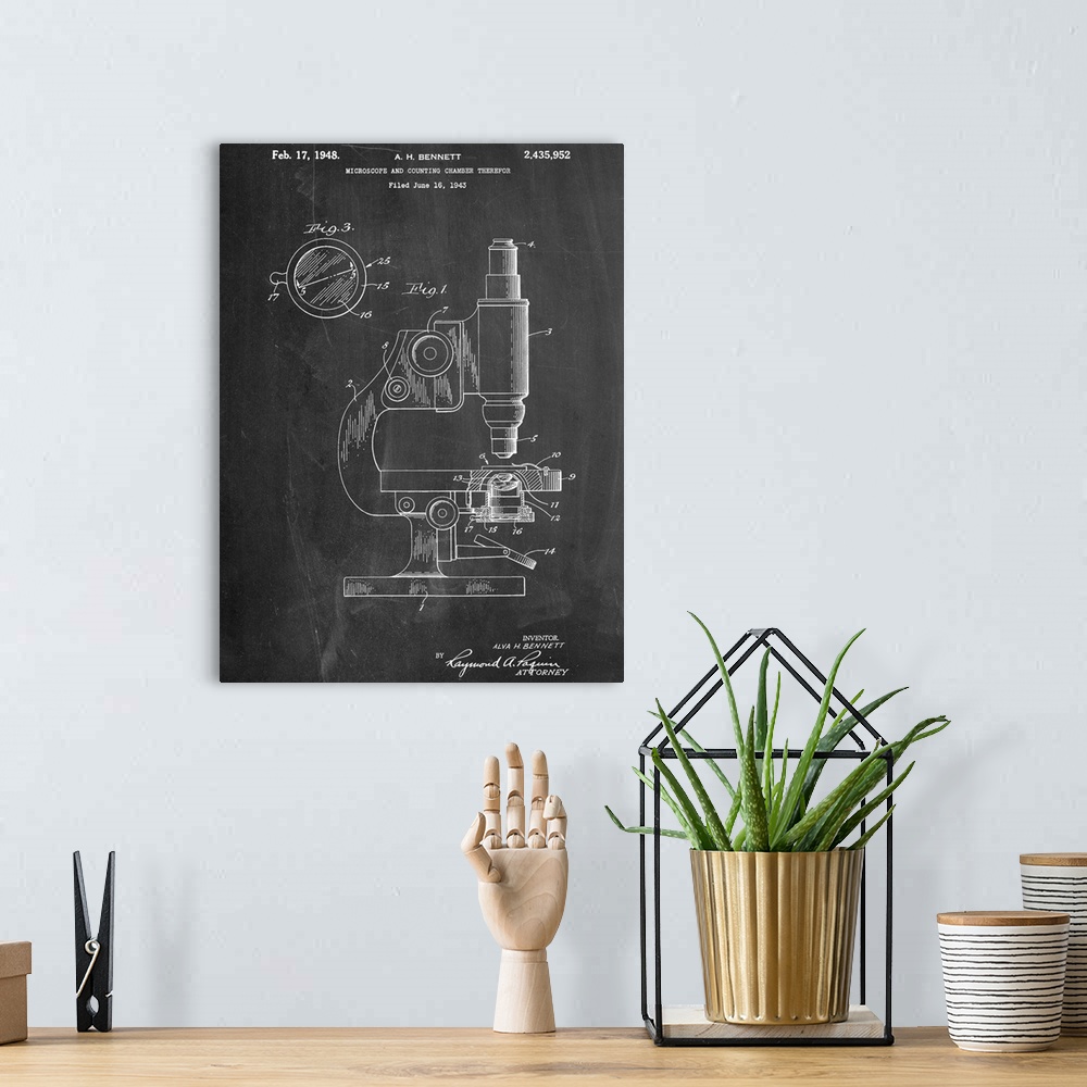A bohemian room featuring Black and white diagram showing the parts of a microscope.
