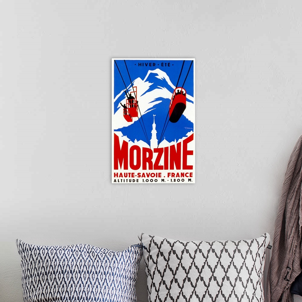 A bohemian room featuring Vintage poster advertisement for Morzine.