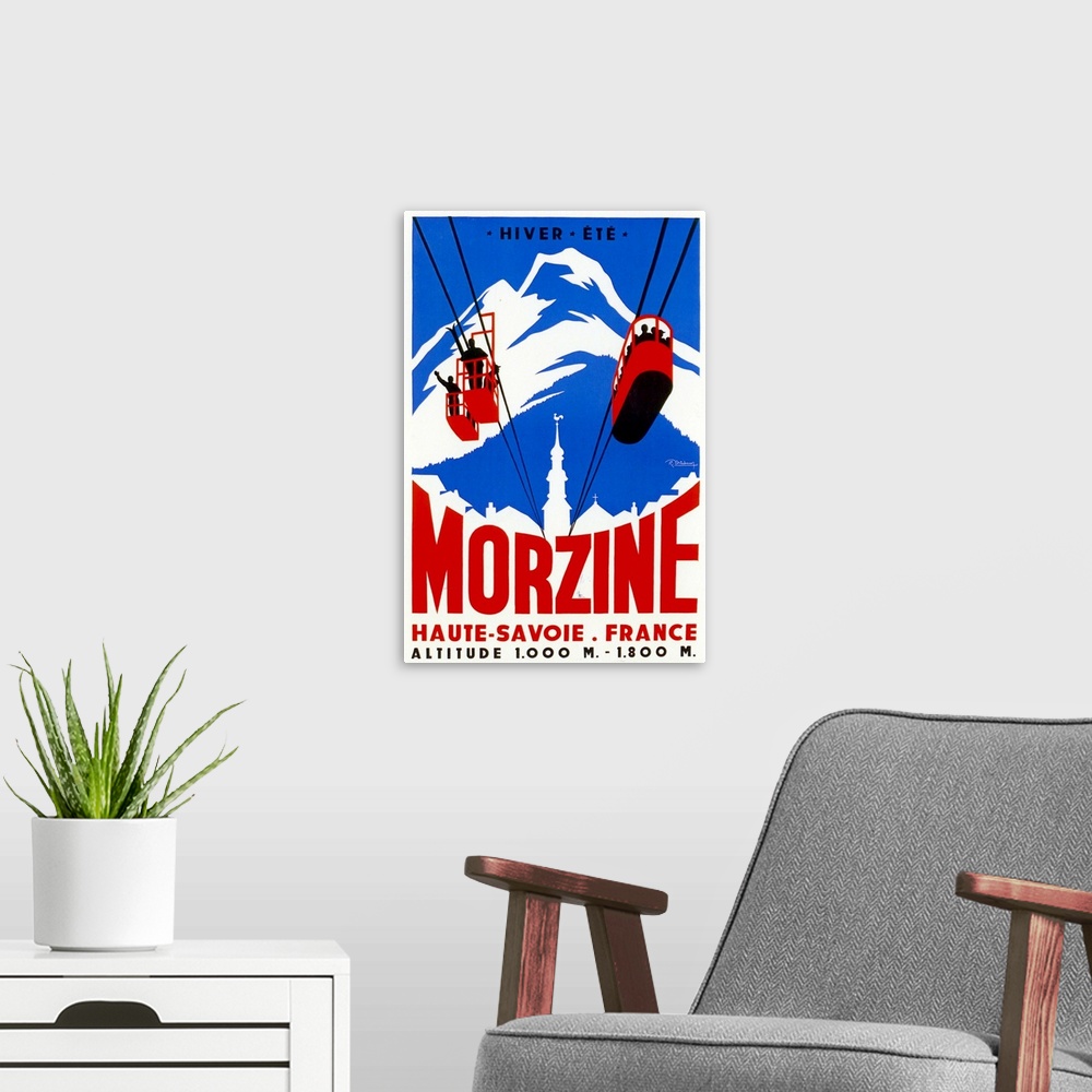 A modern room featuring Vintage poster advertisement for Morzine.