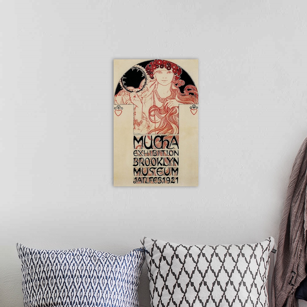 A bohemian room featuring Art Nouveau Illustration of a Woman 
Vintage Poster Artist