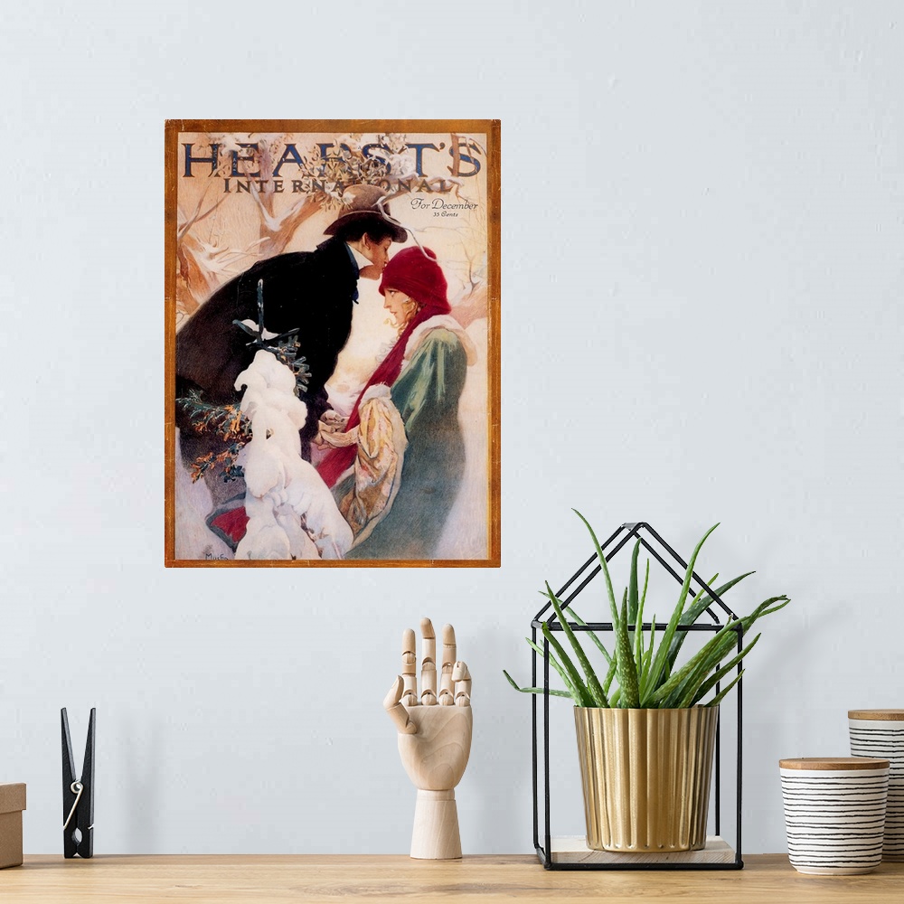 A bohemian room featuring Art Nouveau Illustration of Young Woman and GentlemanVintage Poster Artist