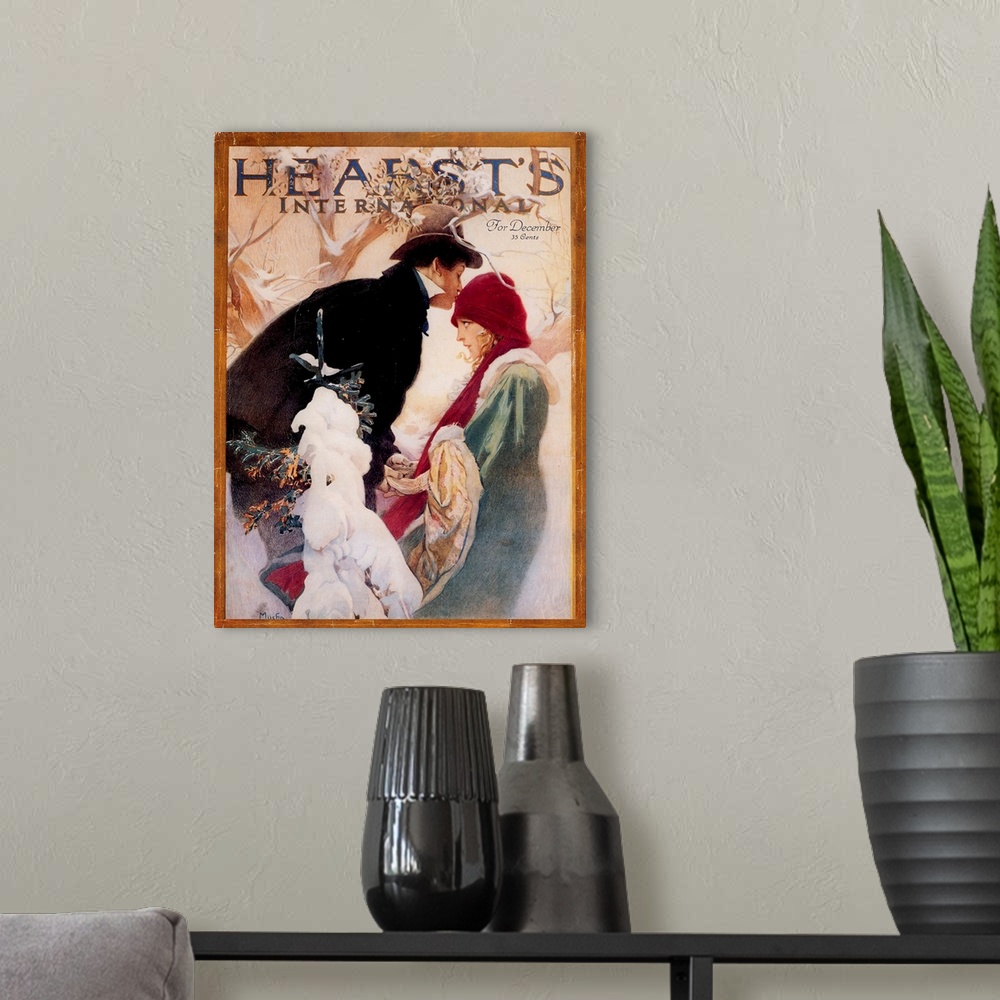 A modern room featuring Art Nouveau Illustration of Young Woman and GentlemanVintage Poster Artist