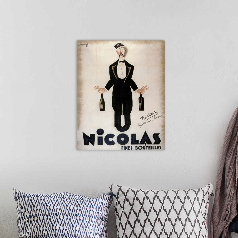 A bohemian room featuring Nicolas Fine Wine - Vintage Wine Advertisement