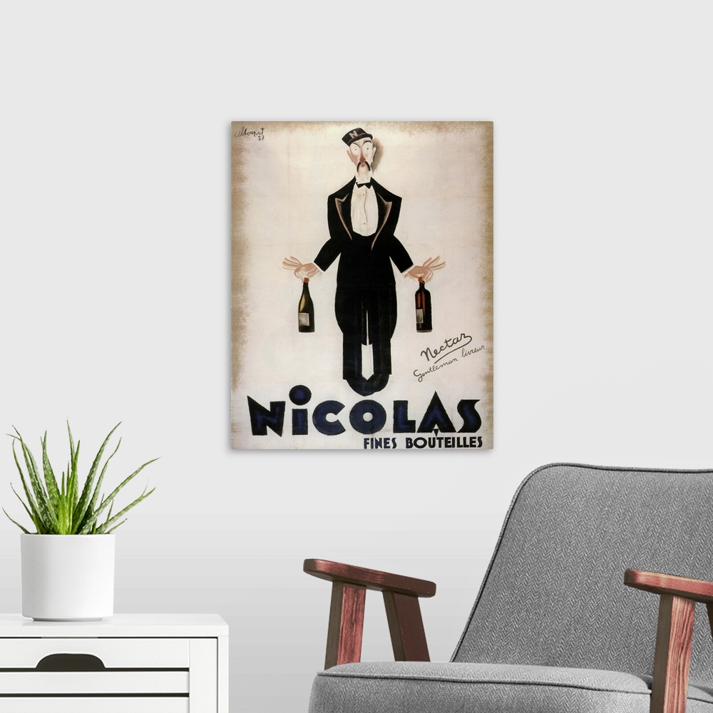 A modern room featuring Nicolas Fine Wine - Vintage Wine Advertisement