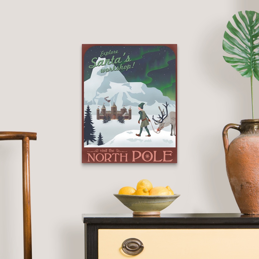 A traditional room featuring Retro minimalist travel poster.