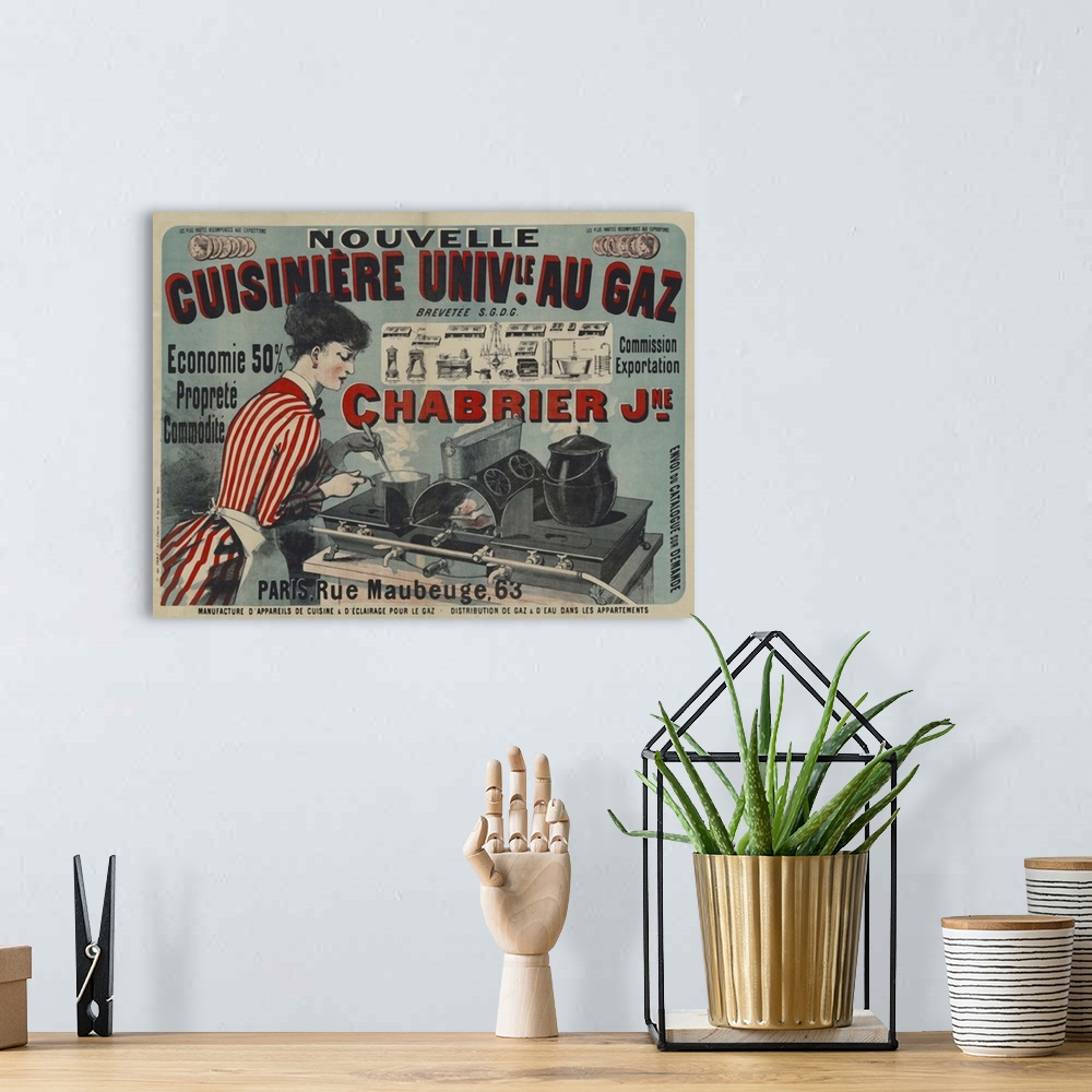 A bohemian room featuring Vintage poster advertisement for Nouvelle Cuisine.