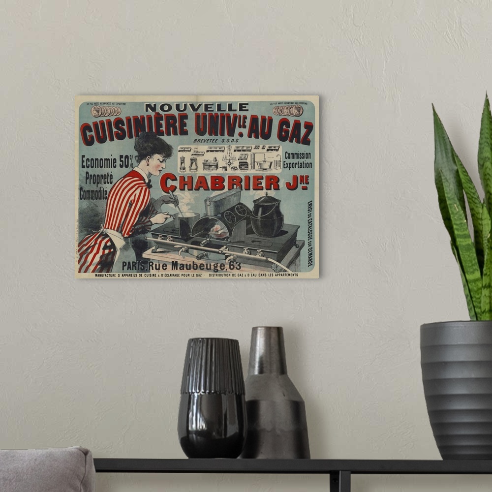A modern room featuring Vintage poster advertisement for Nouvelle Cuisine.