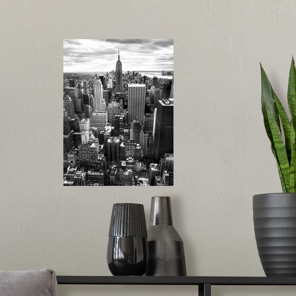 A modern room featuring NYC Downtown II, black and white photographyNew York