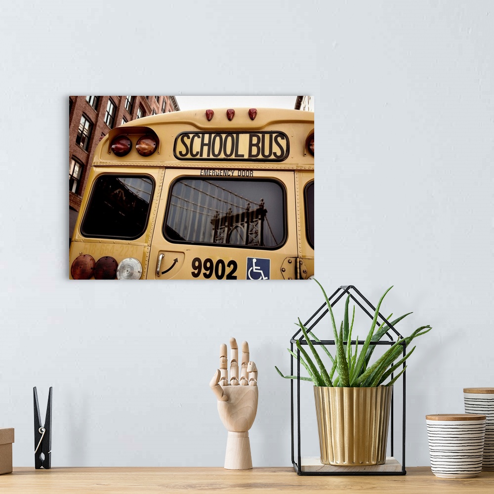 A bohemian room featuring NYC School Bus