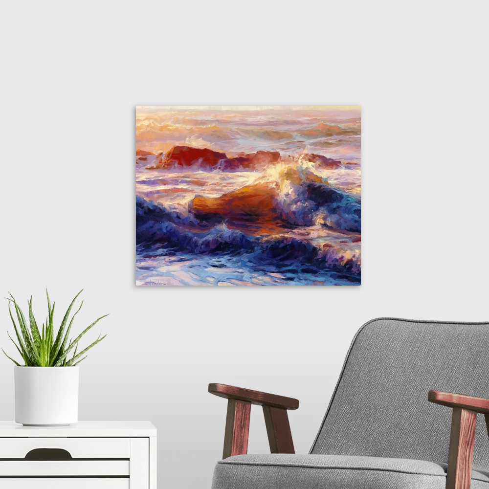 A modern room featuring Opalescent Sea