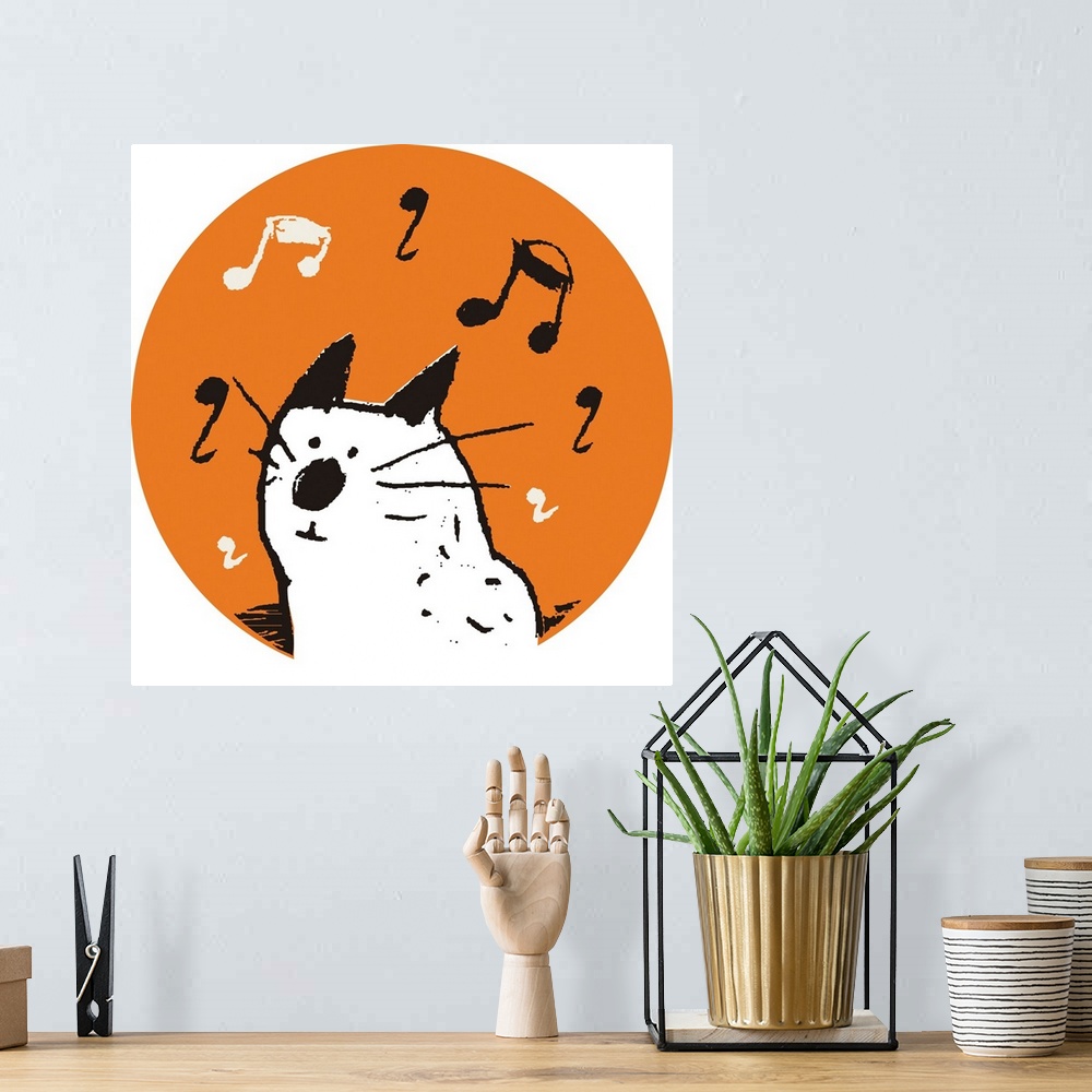 A bohemian room featuring kitten, music