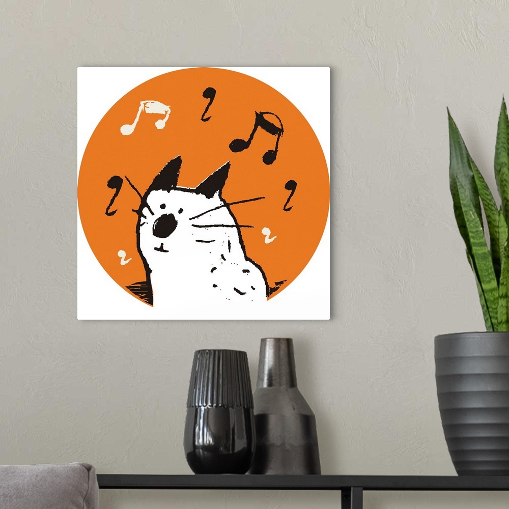 A modern room featuring kitten, music