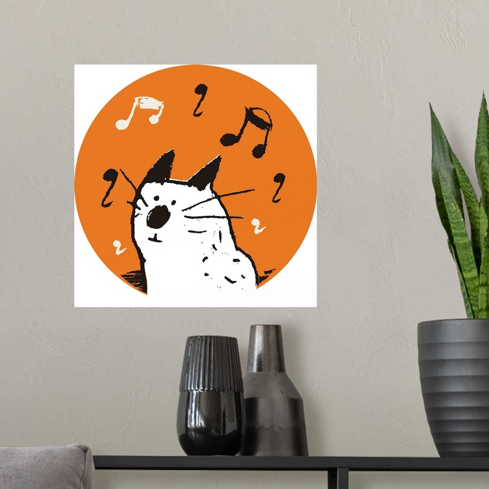 A modern room featuring kitten, music