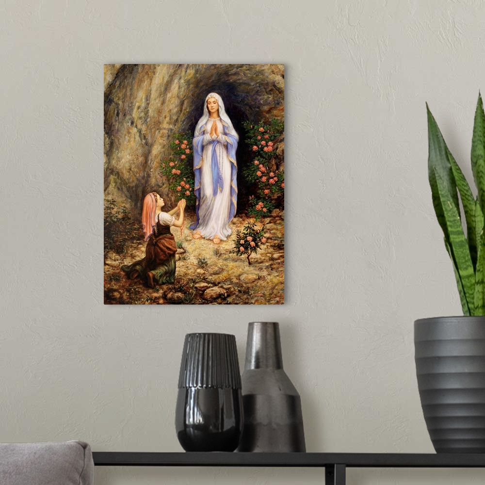 A modern room featuring Our Lady Of Lourdes
