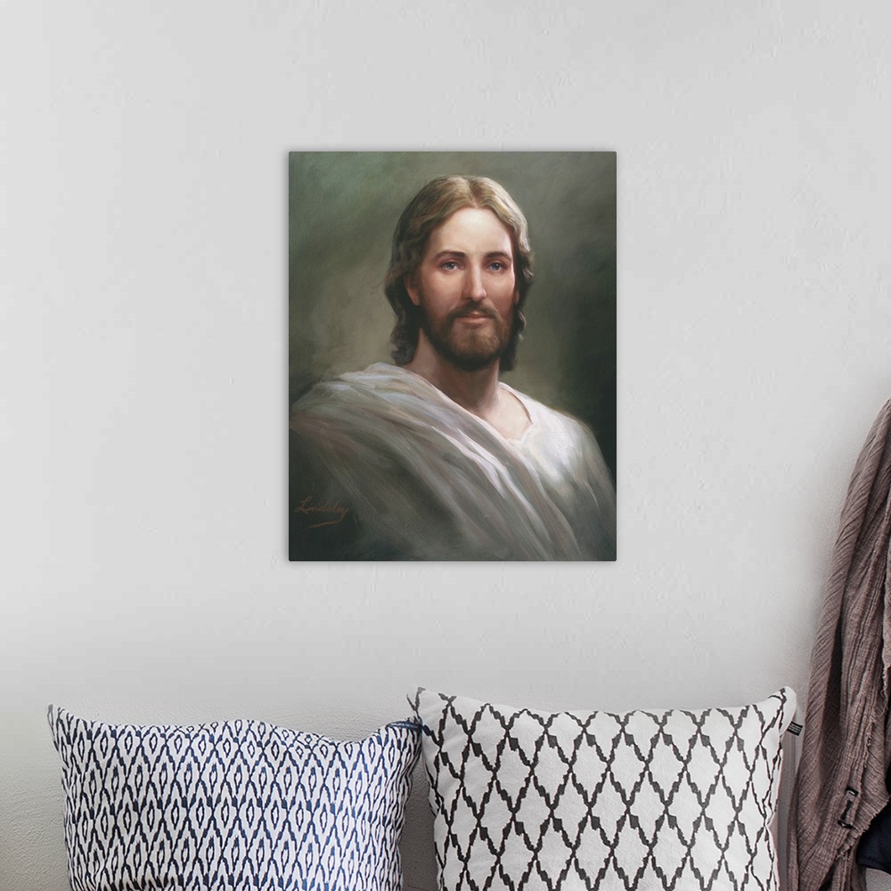 A bohemian room featuring Portrait of Jesus