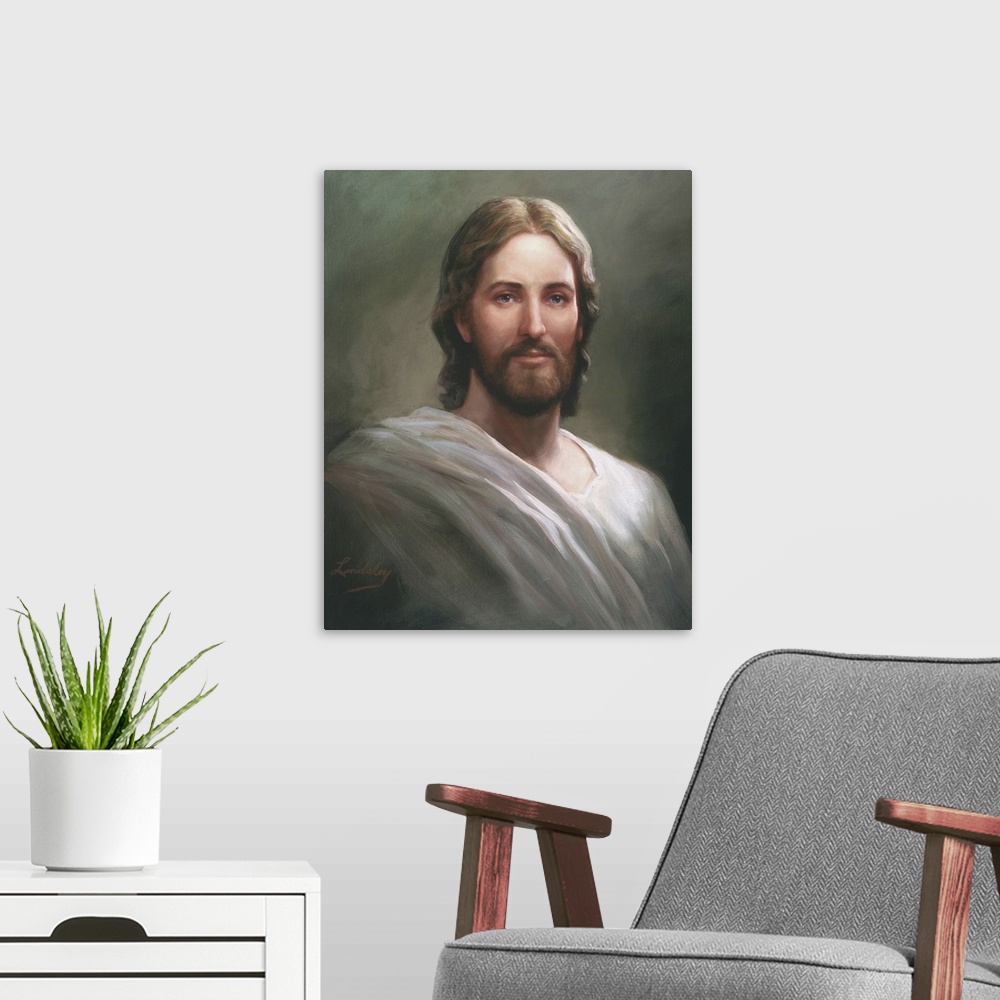 A modern room featuring Portrait of Jesus