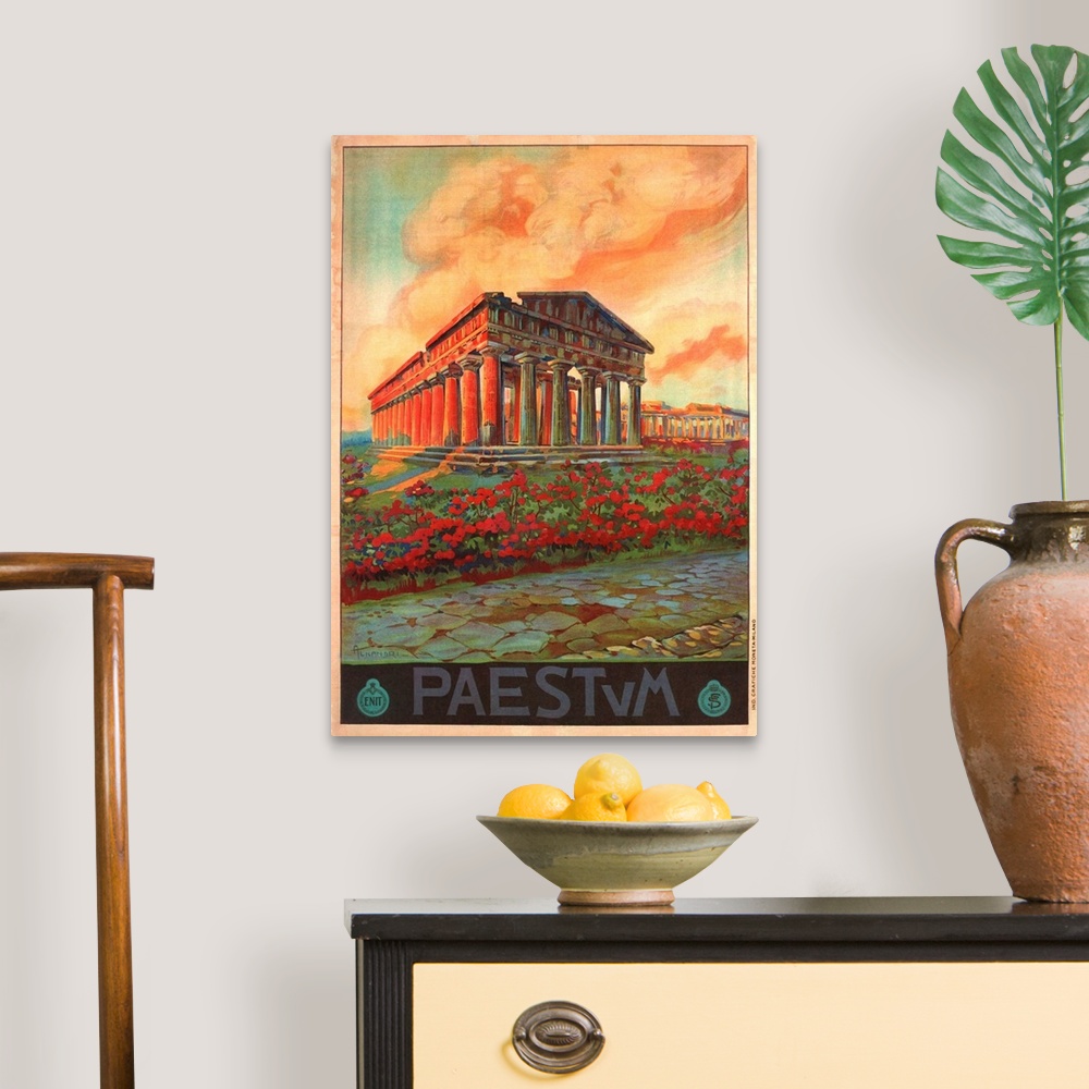 A traditional room featuring Paestum, Italy - Vintage Travel Advertisement