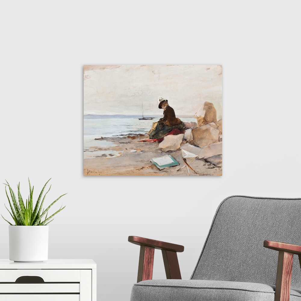 A modern room featuring Painter At The Beach by Albert Stevens