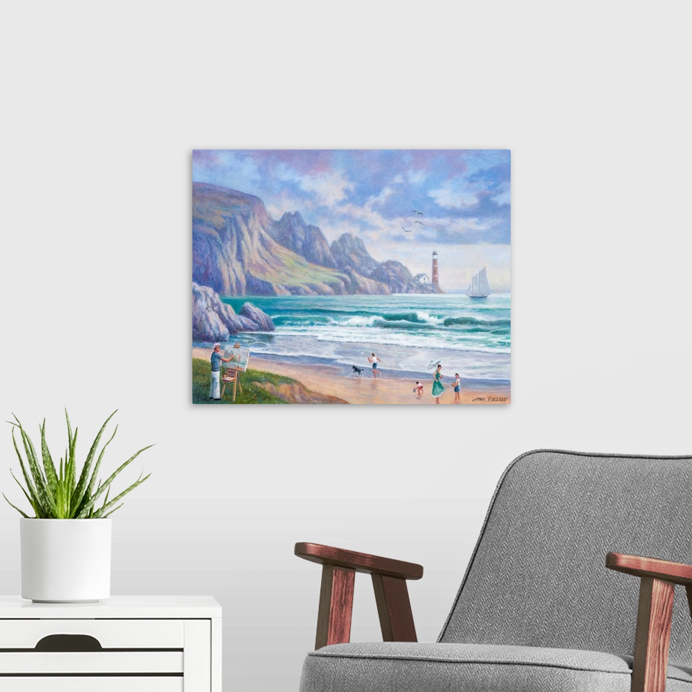 A modern room featuring Painting By The Seaside
