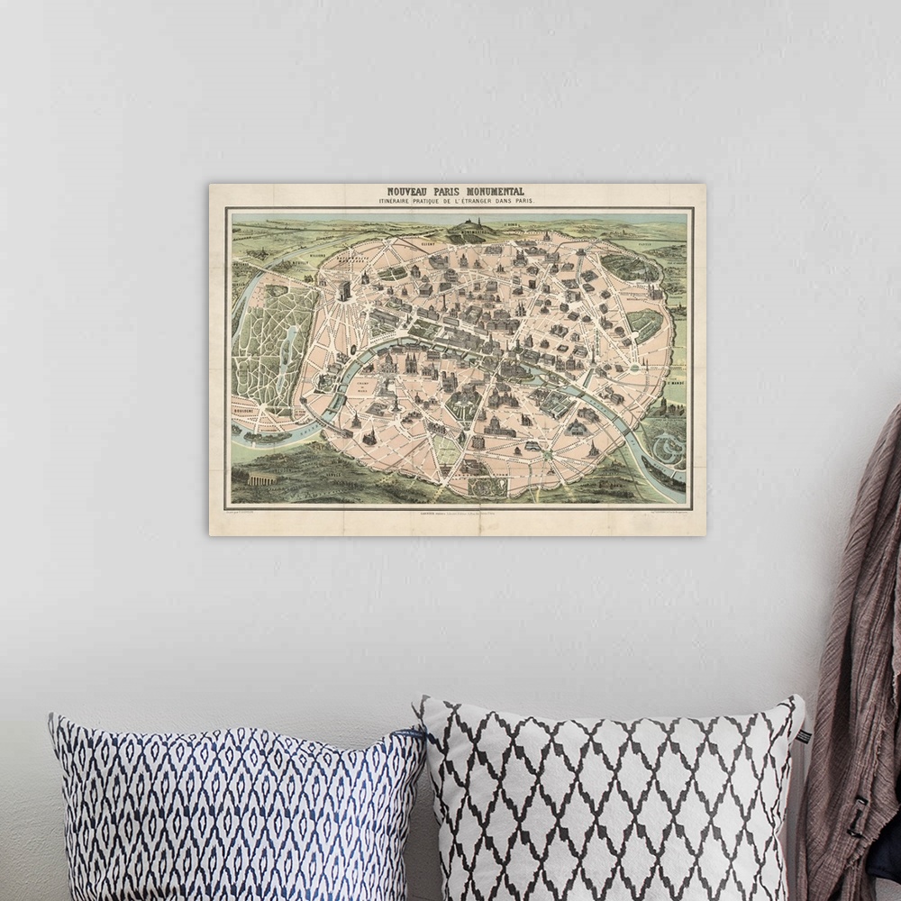 A bohemian room featuring vintage Map of the City of Paris II