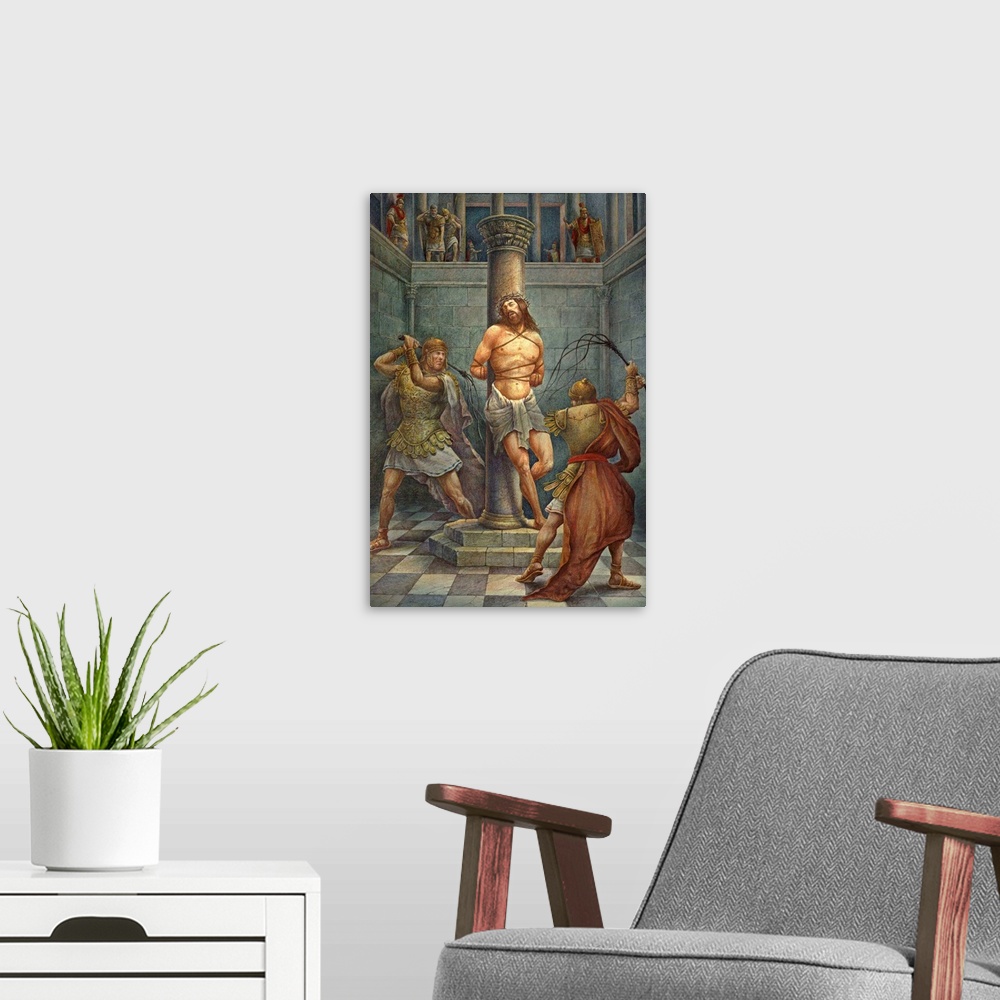 A modern room featuring Passion of Christ