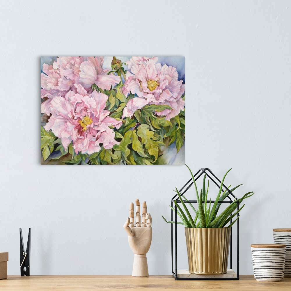 A bohemian room featuring Colorful contemporary painting of a bouquet of flowers.