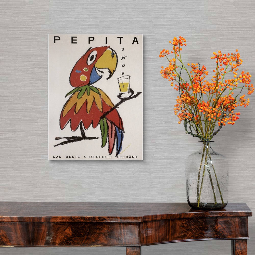 A traditional room featuring Pepita the Parrot - Vintage Liquor Advertisement