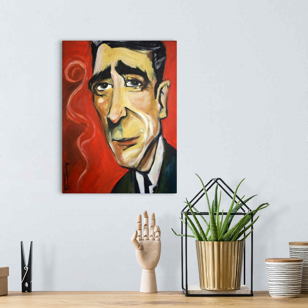 A bohemian room featuring Contemporary portrait of Rat Pack singer Peter Lawford with a cigarette.
