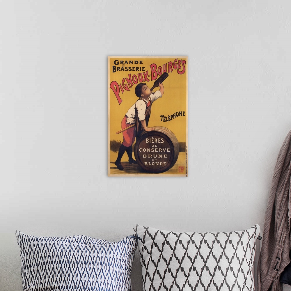 A bohemian room featuring Pignoux Bourges - Vintage Beer Advertisement