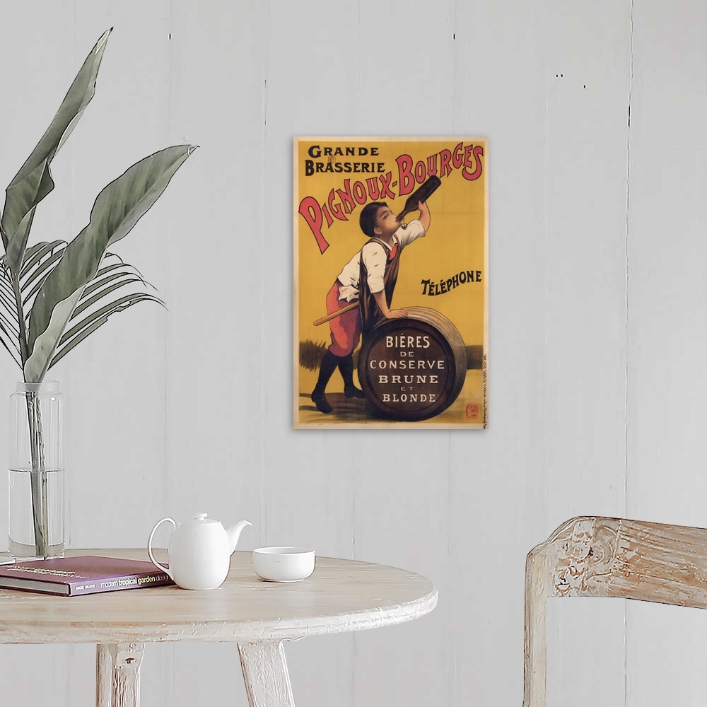 A farmhouse room featuring Pignoux Bourges - Vintage Beer Advertisement