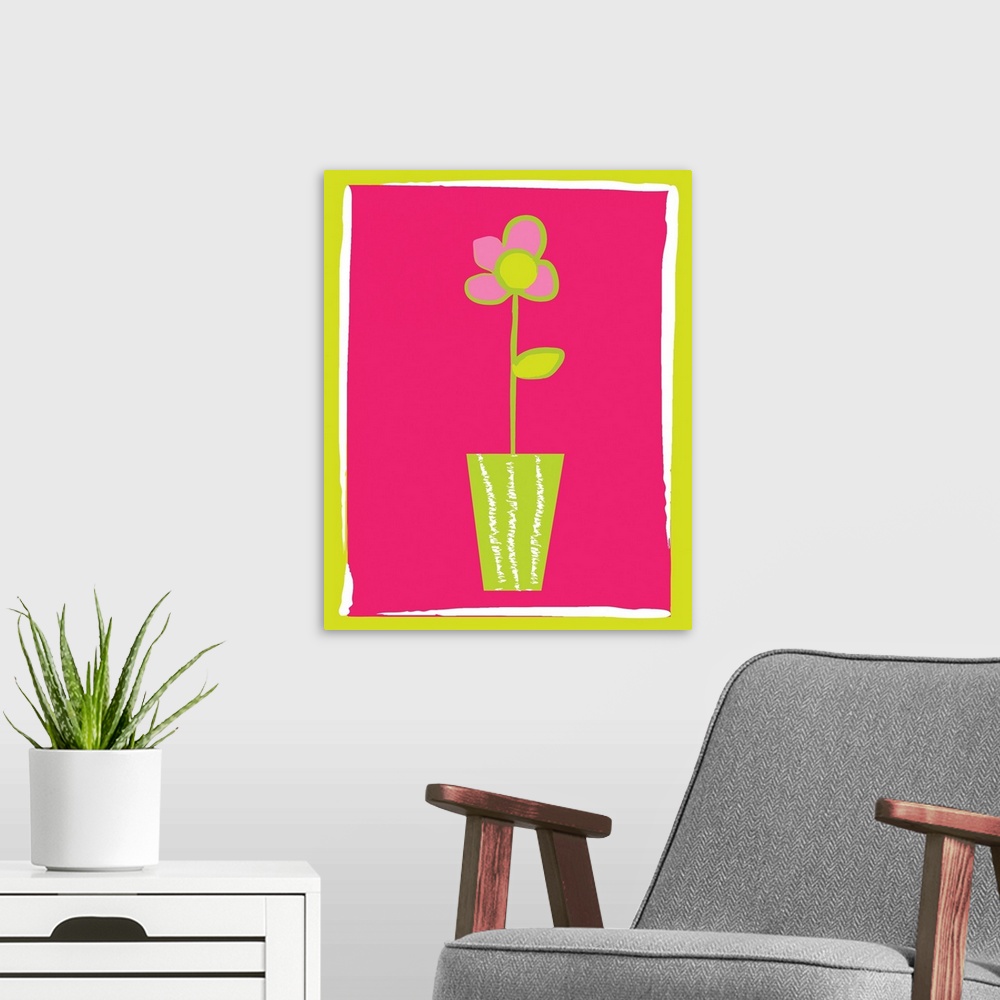A modern room featuring pink flower in a vase
