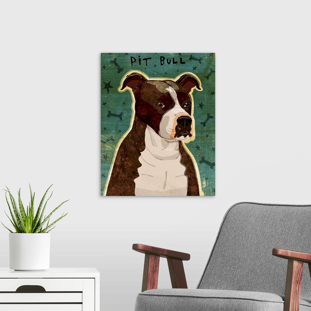 A modern room featuring Pit Bull (Brindle)