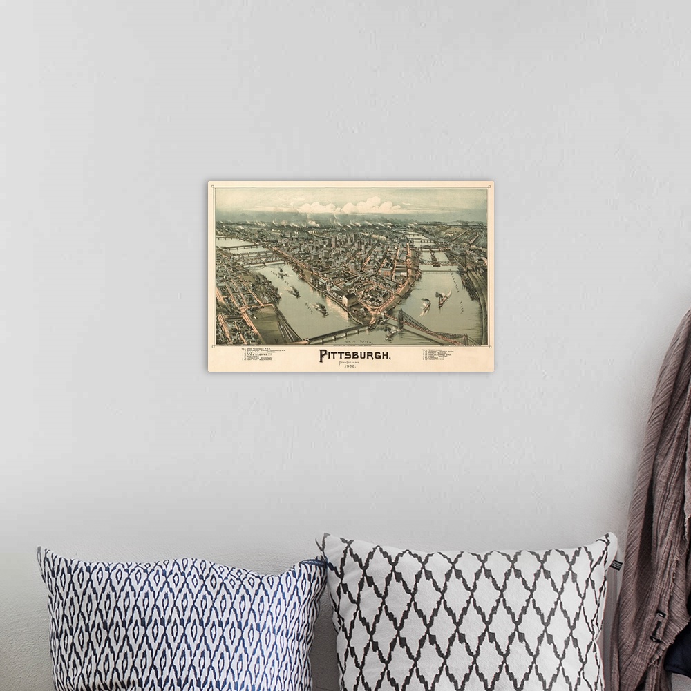 A bohemian room featuring vintage Map of the City of Pittsburg