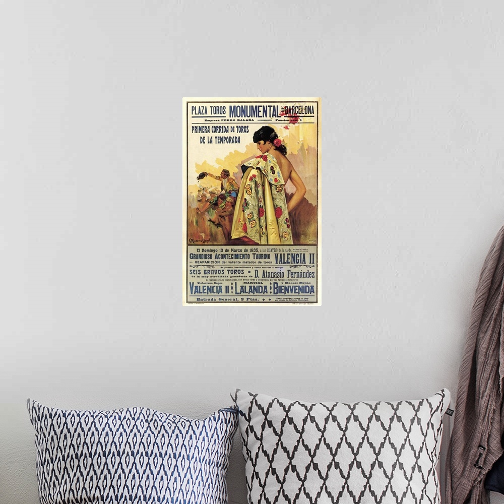 A bohemian room featuring Plaza de Toros, Barcelona - Vintage Entertainment Advertisement