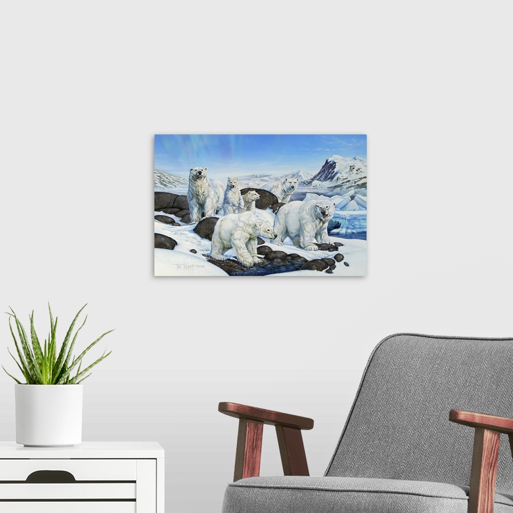 A modern room featuring Polar Bears on an ice cap