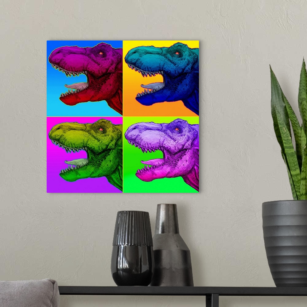 A modern room featuring Pop Art Dinosaurs 1
