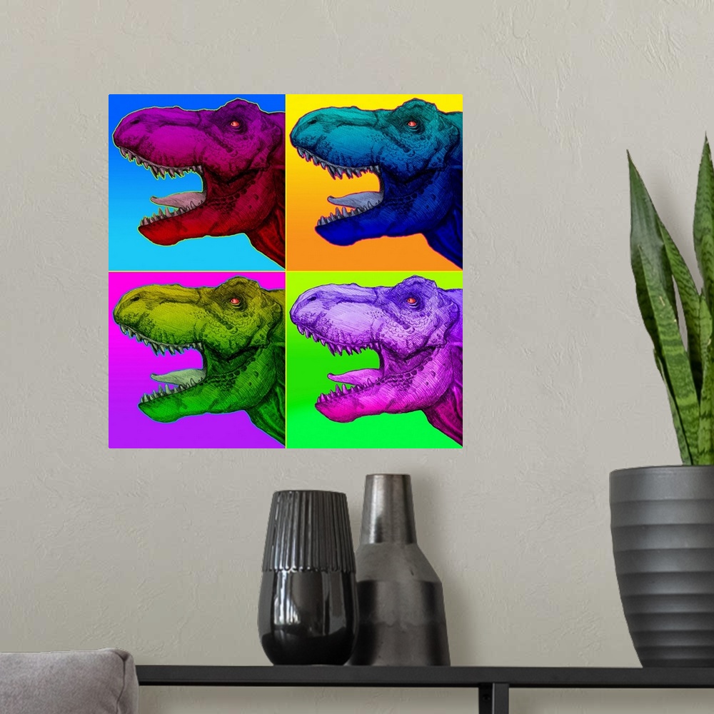 A modern room featuring Pop Art Dinosaurs 1