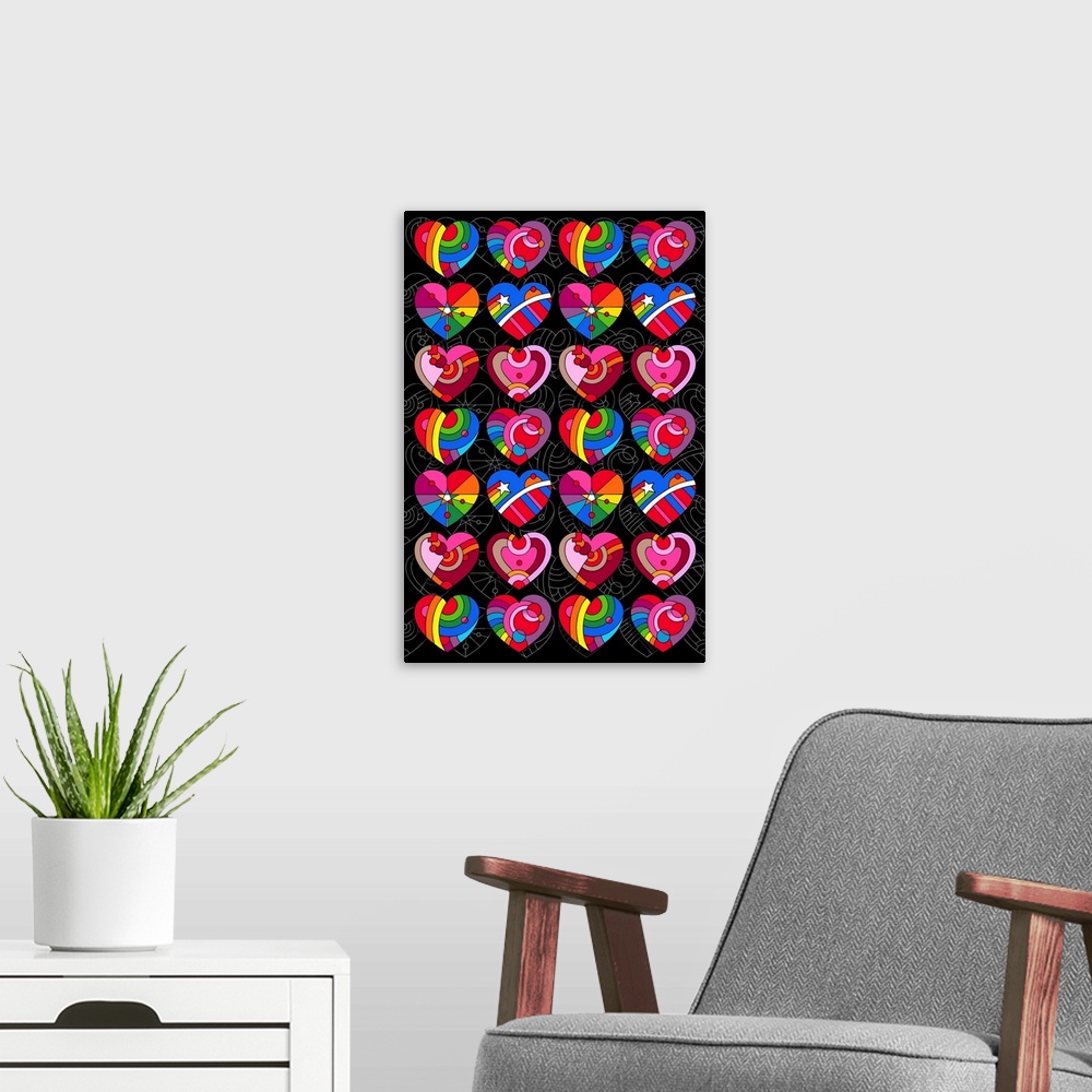 A modern room featuring Pop Art Hearts