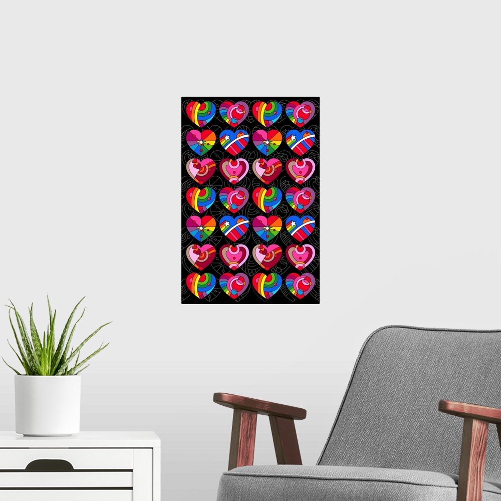 A modern room featuring Pop Art Hearts