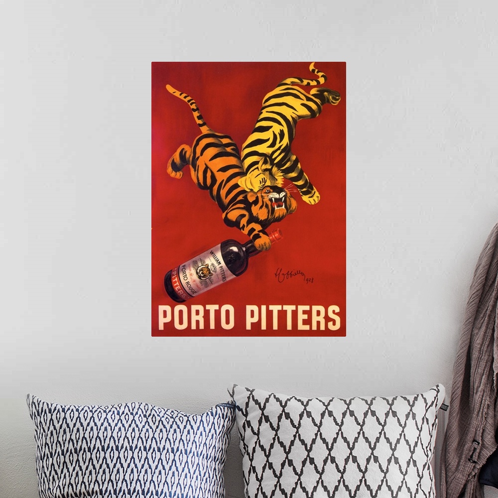 A bohemian room featuring Porto Pitters - Vintage Liquor Advertisement