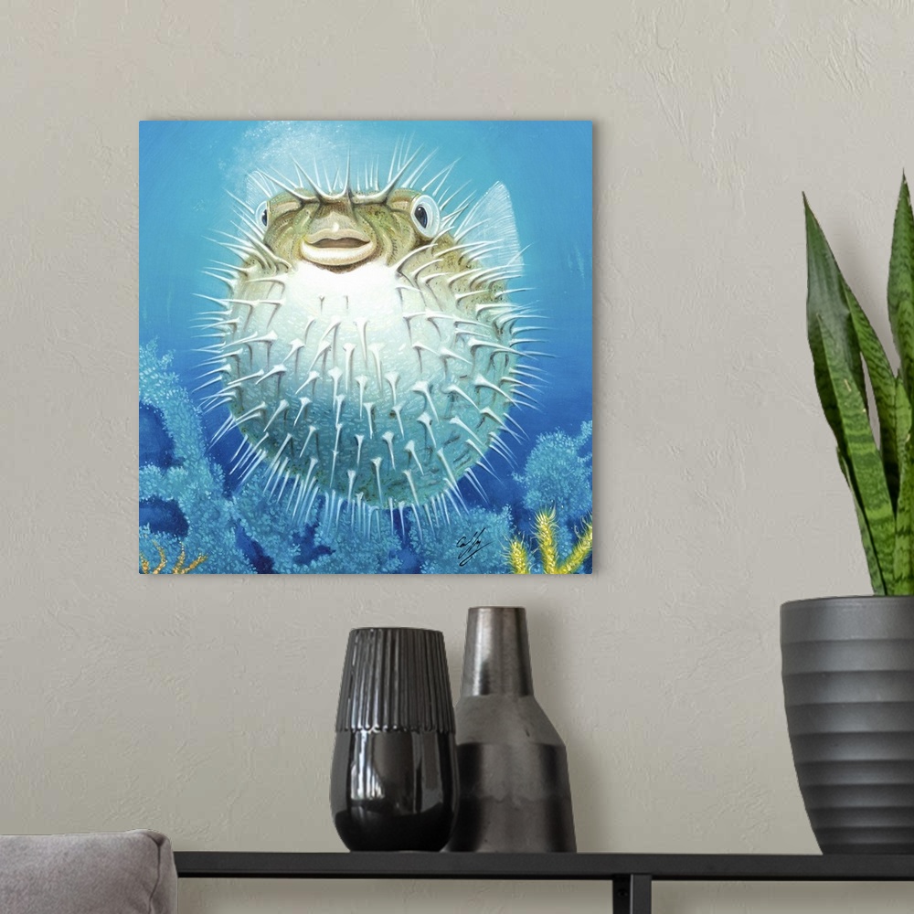 A modern room featuring Contemporary painting of a tropical fish.
