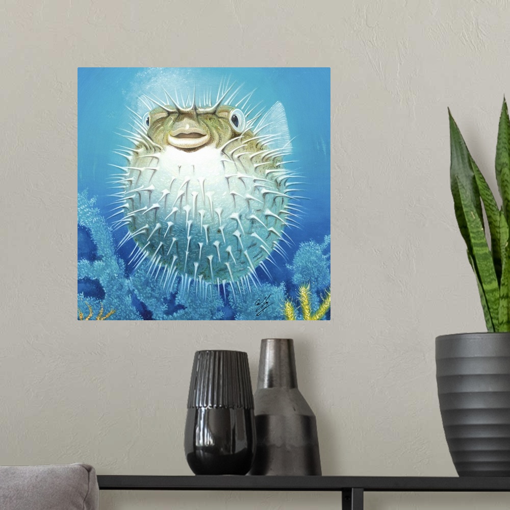 A modern room featuring Contemporary painting of a tropical fish.