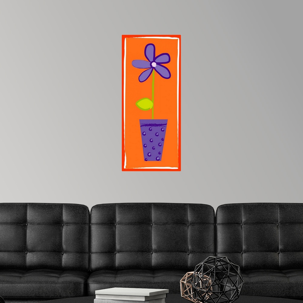 A modern room featuring purple flower in a vase