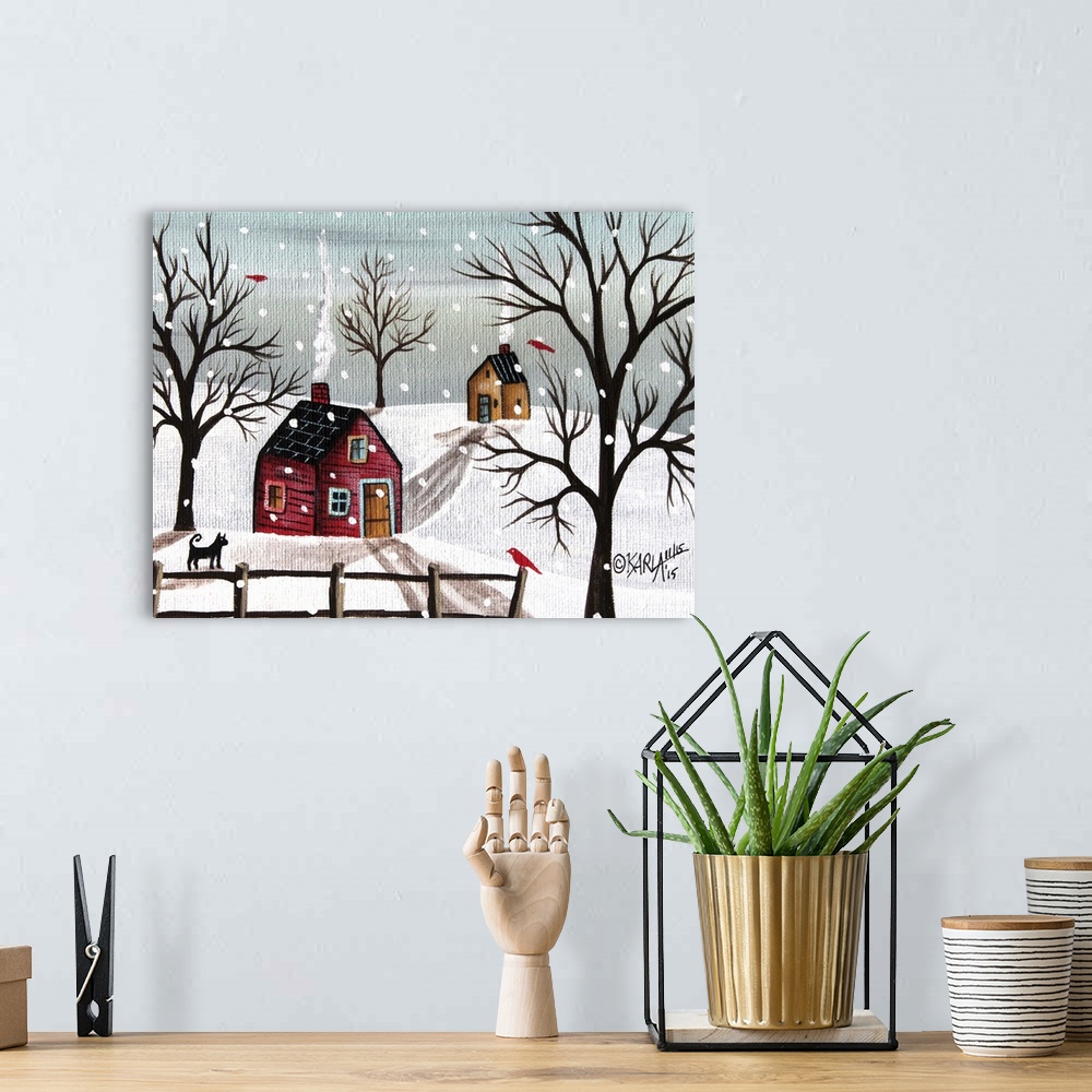 A bohemian room featuring Contemporary folk-art style painting.