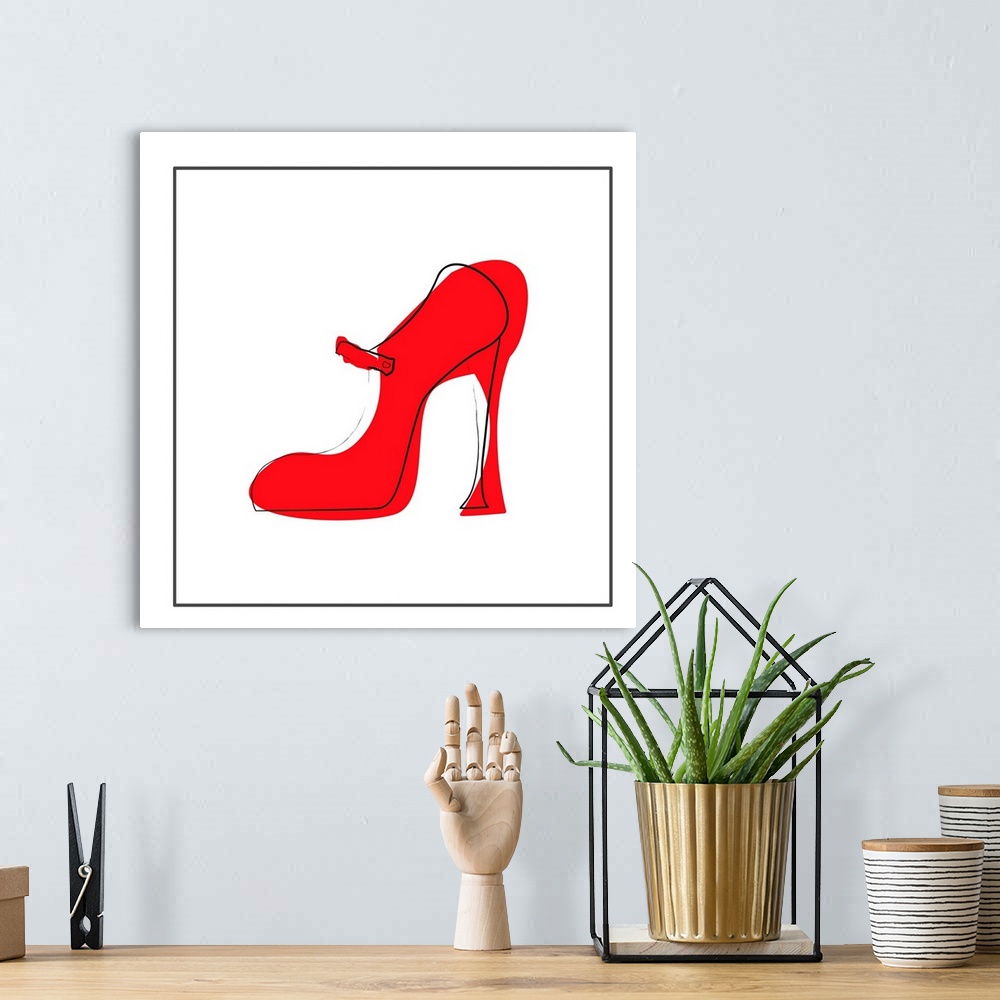 A bohemian room featuring red high heeled shoe