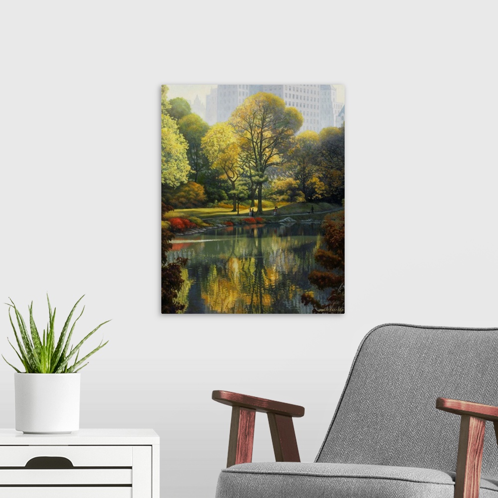 A modern room featuring pond in central park New york