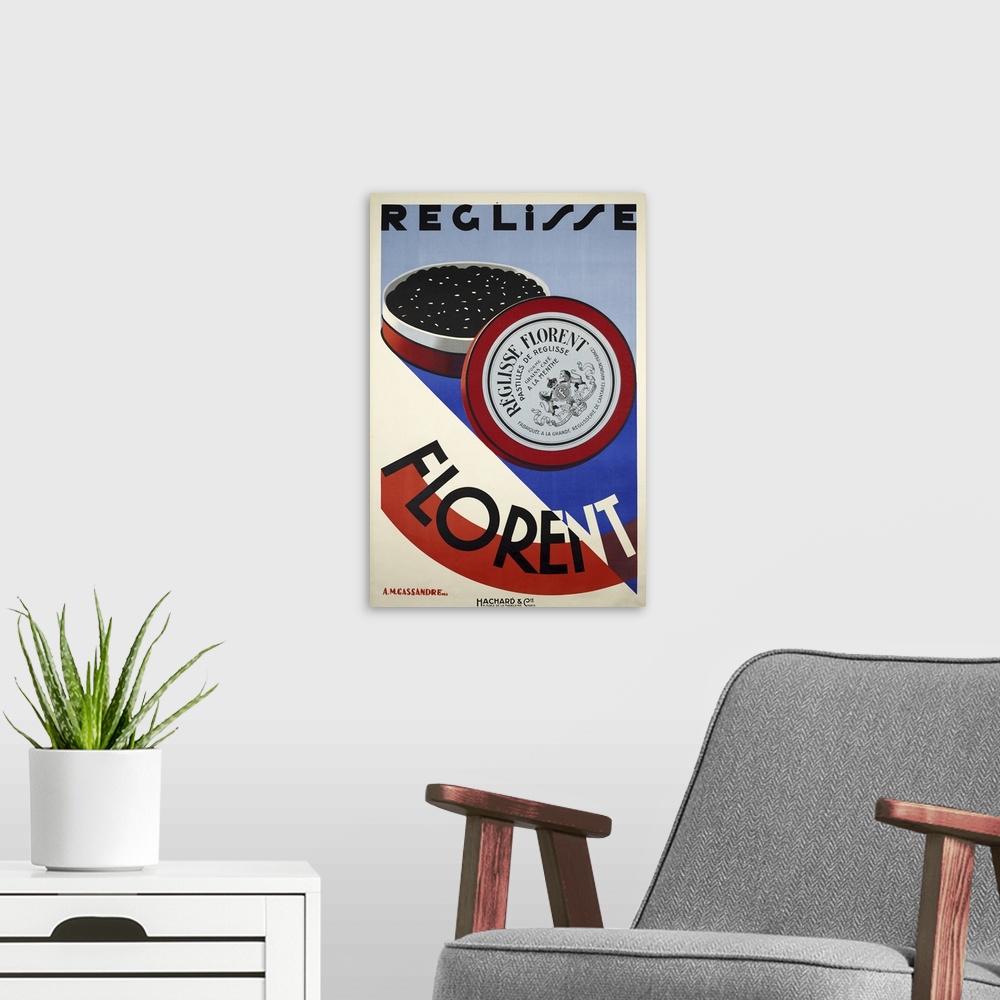 A modern room featuring Vintage poster advertisement for Reglisse.