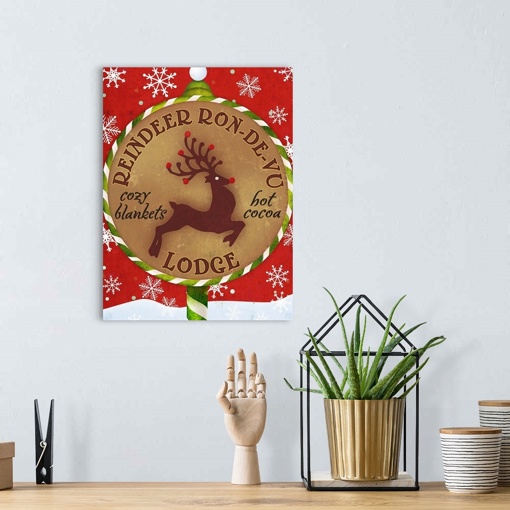 A bohemian room featuring Cute holiday sign for a bakery, featuring a leaping reindeer.