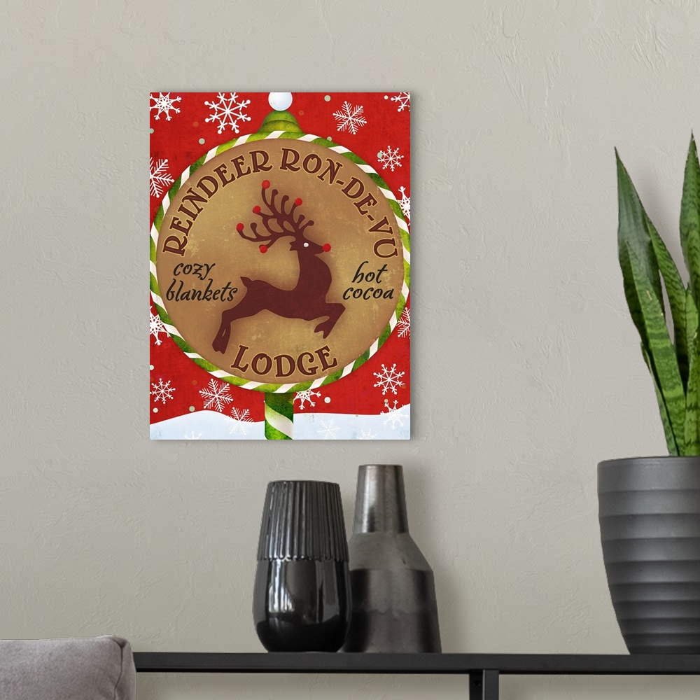 A modern room featuring Cute holiday sign for a bakery, featuring a leaping reindeer.